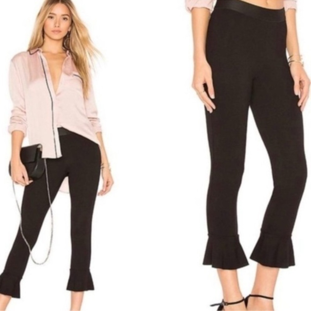 Bailey 44 Passion Ruffle Hem Cropped Pull-On Pants Black Stretch Size M